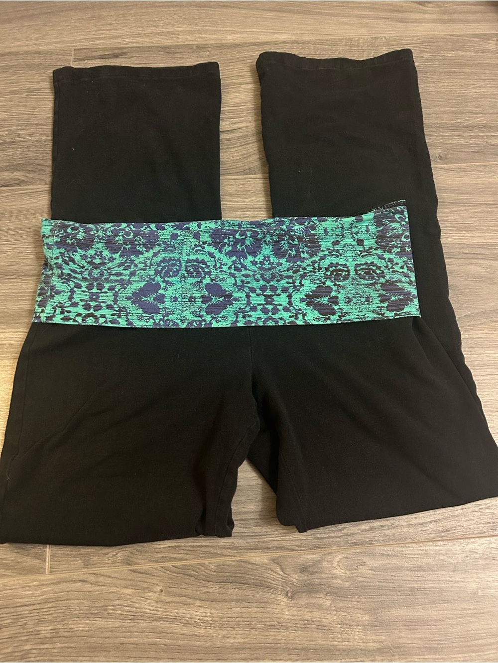 Mossimo Supply Co. Black Flare Pants with Teal Patterned Waistband